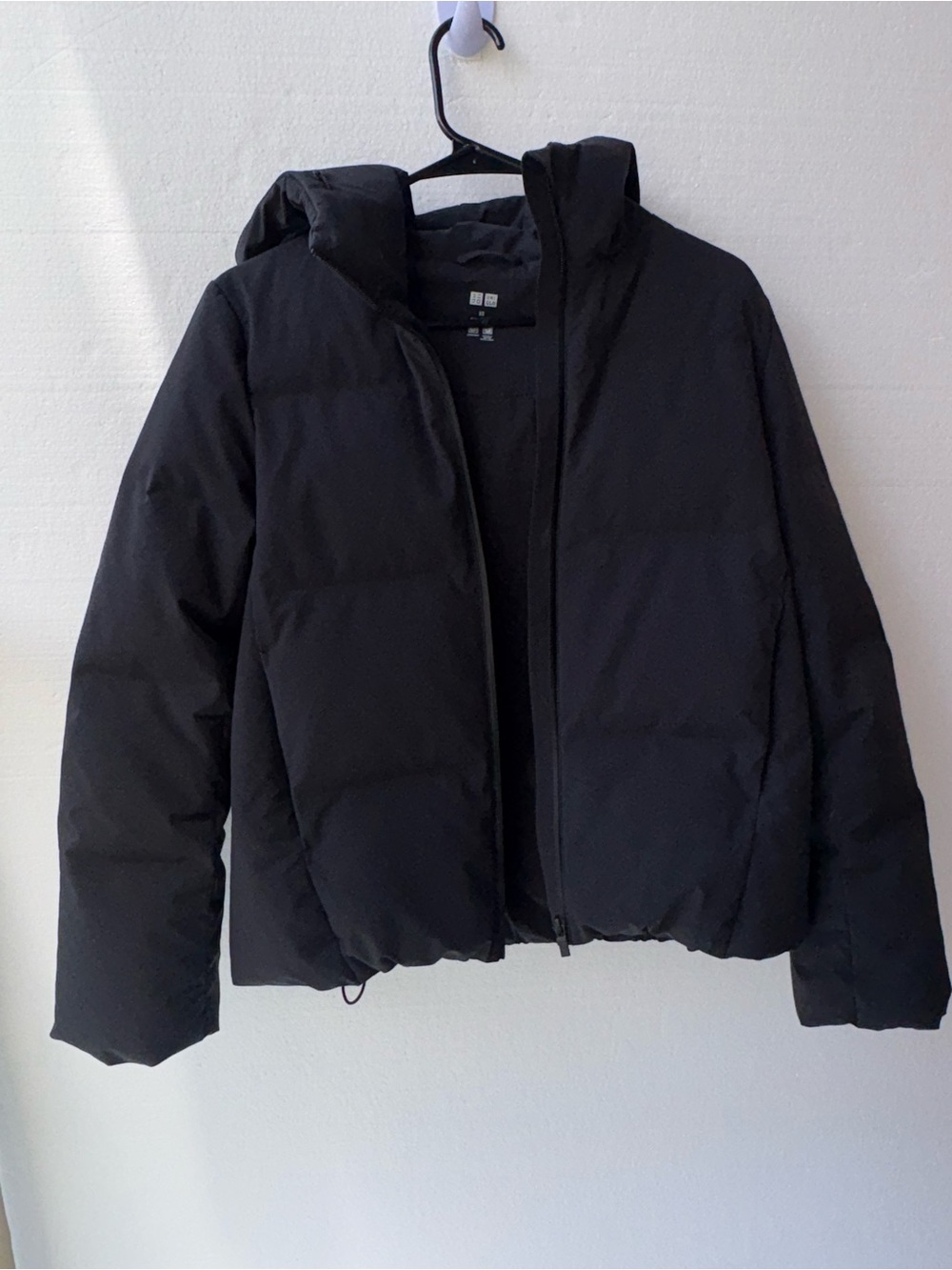 Uniqlo Cropped Down Puffer Jacket Black Lightweight Packable Hooded Size S